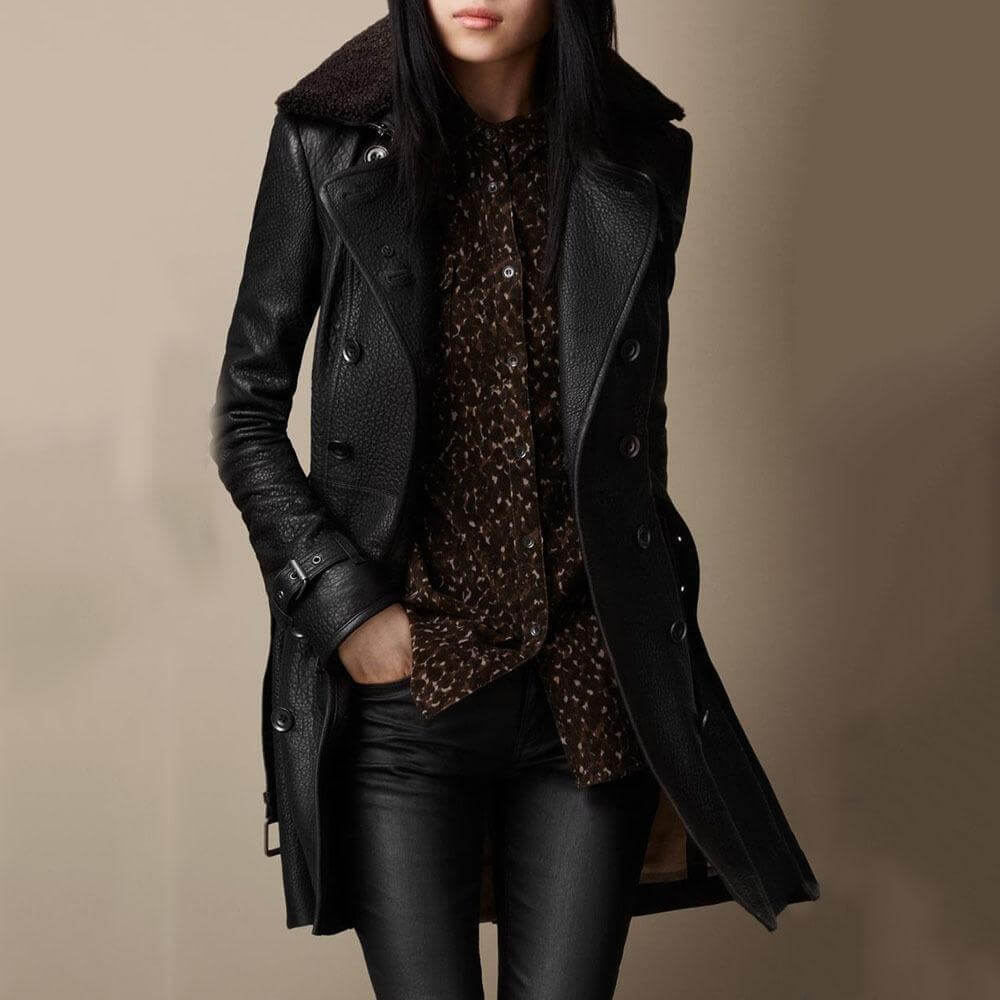 Lena | Damen Winter Leder Mantel mit Fellkragen