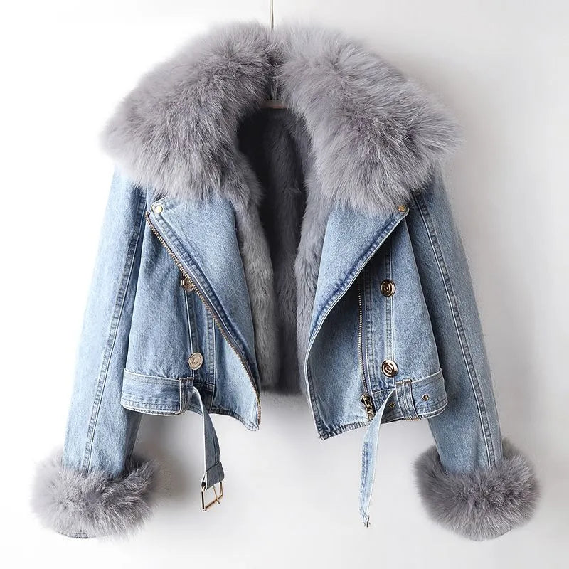 Selina | Damen Winter-Jeansjacke mit Kunstfell - Elle Zürich
