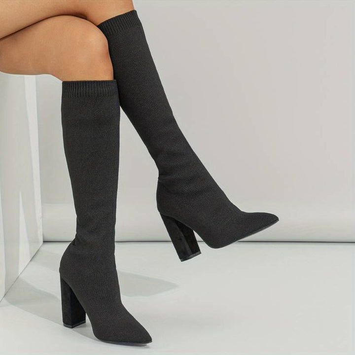 Magdalena | Trendige Damen Strickstiefel mit Hohem Absatz