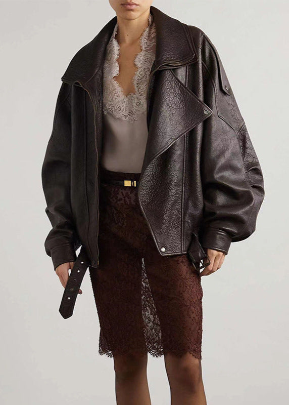 Karla | Damen Klassische Übergroße Leder Bomberjacke für den Winter