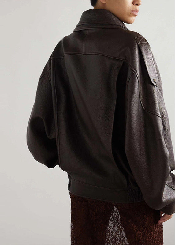 Karla | Damen Klassische Übergroße Leder Bomberjacke für den Winter