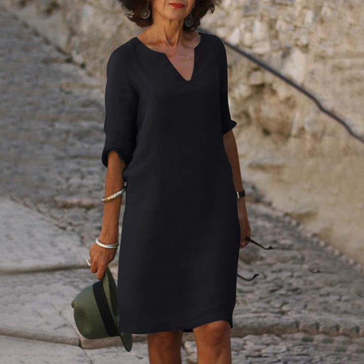 Emma | Elegantes Midi Sommerkleid mit V-Ausschnitt
