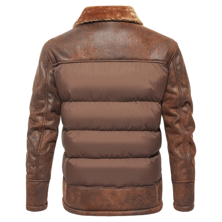 Heinrich | Herren Winter Puffer Lederjacke mit Fellkragen