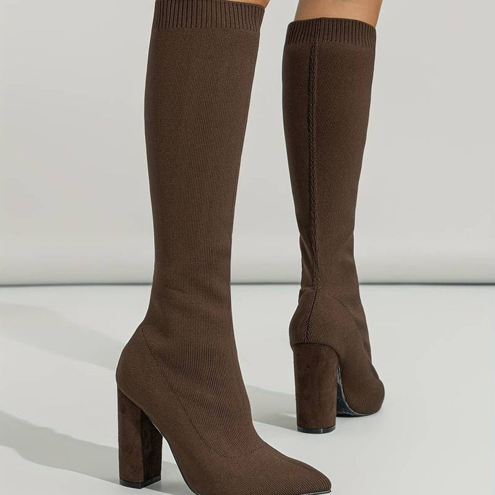 Magdalena | Trendige Damen Strickstiefel mit Hohem Absatz