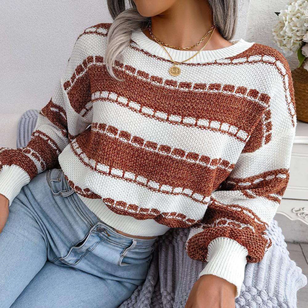 Gudrun | Damen Winterpullover mit Streifen und Rippbündchen - Elle Zürich
