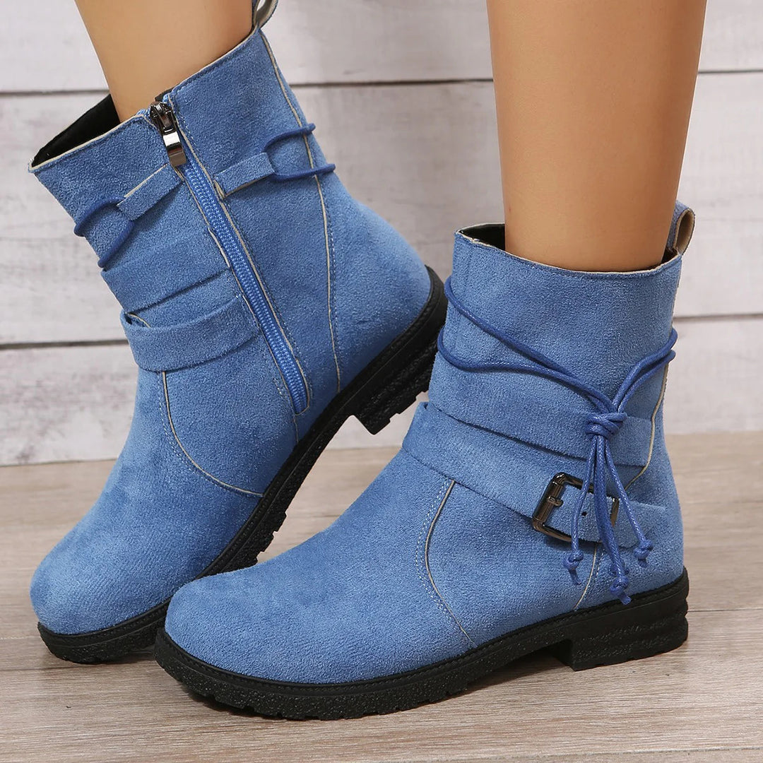 Emma | Damen Winter Stiefeletten mit Reißverschluss und Schnallenriemen - Elle Zürich