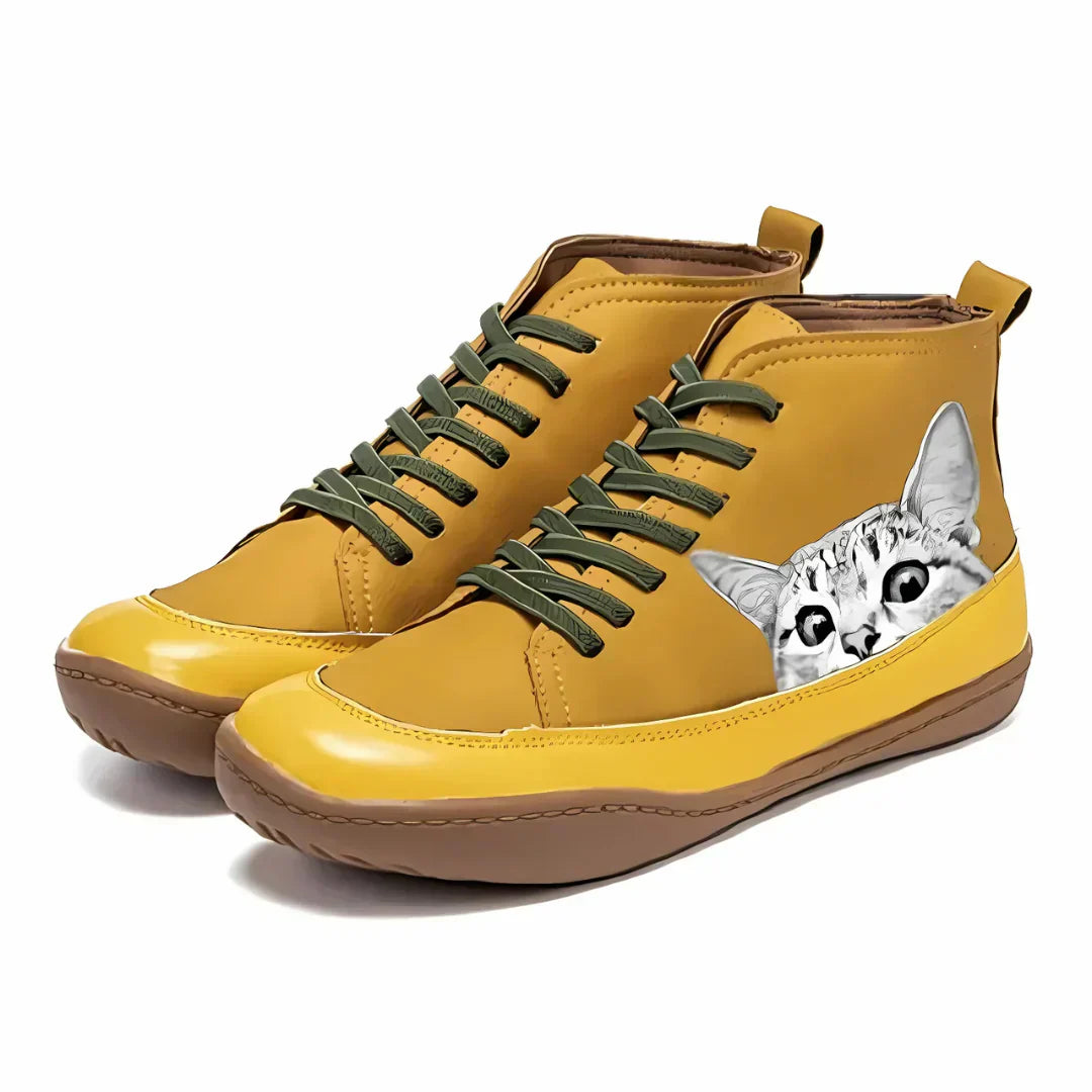Monika | Damen High-Top Sneaker mit Katzenmotiv