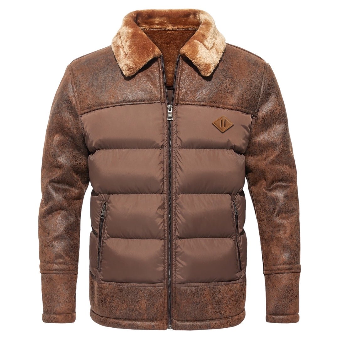Heinrich | Herren Winter Puffer Lederjacke mit Fellkragen