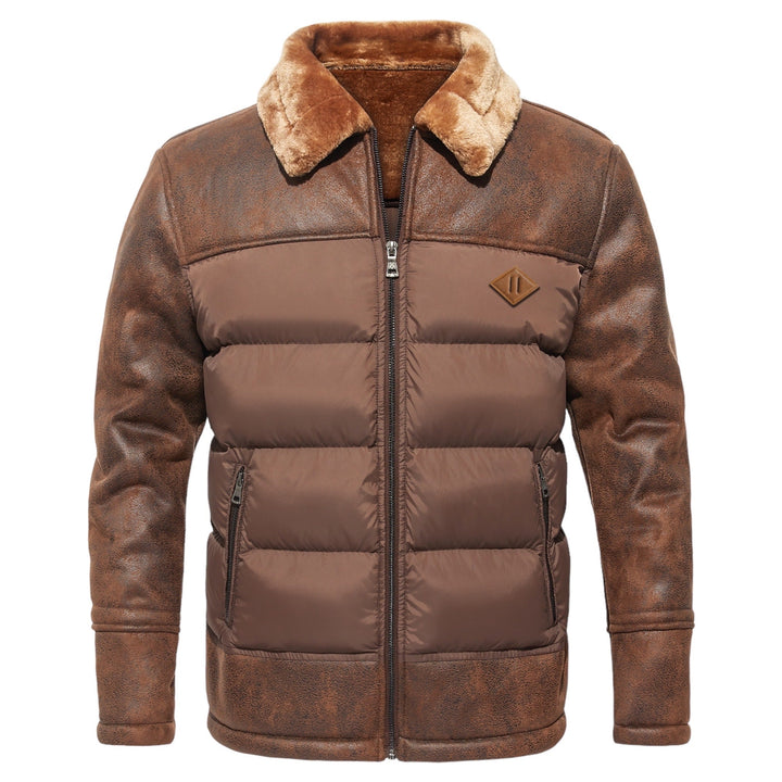 Heinrich | Herren Winter Puffer Lederjacke mit Fellkragen