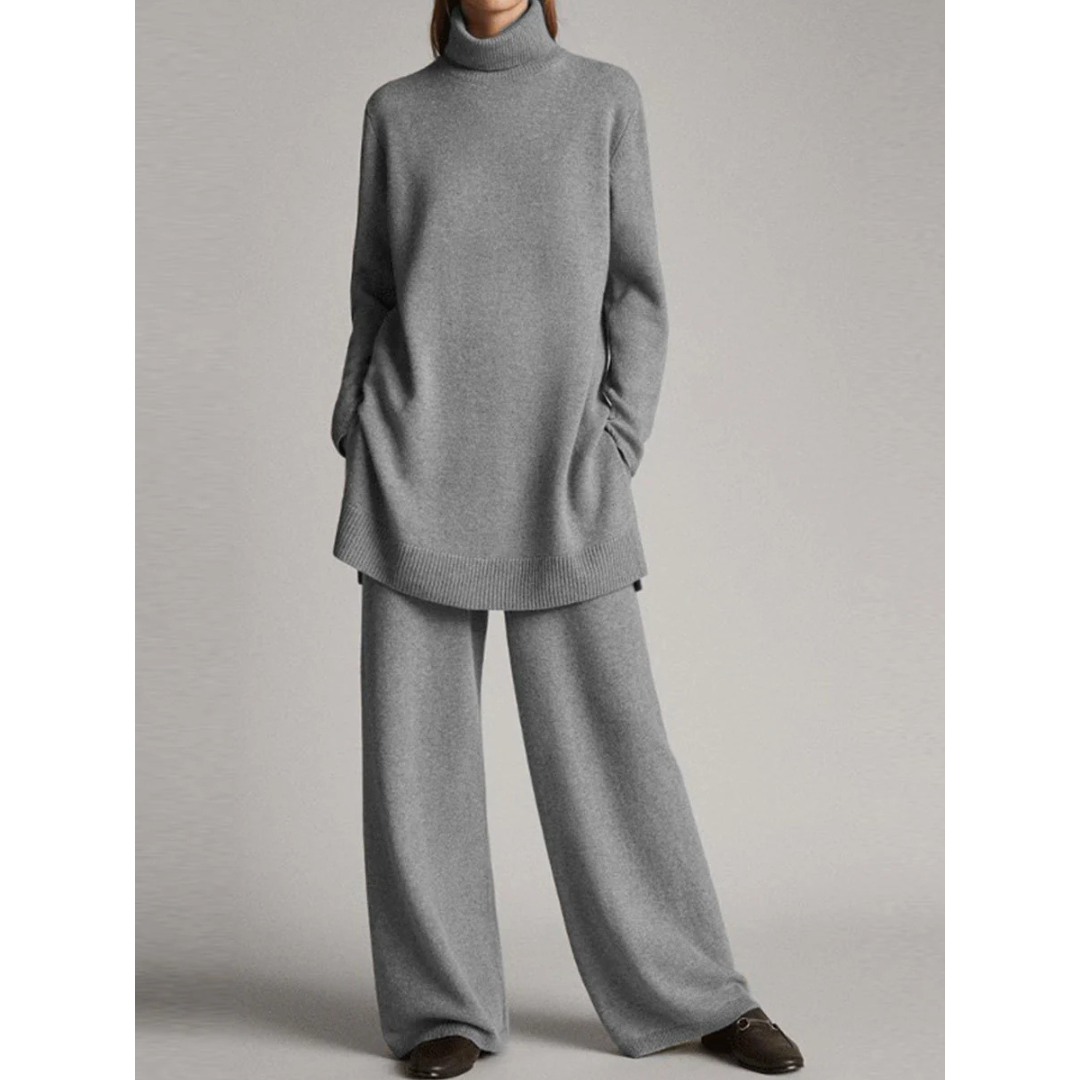 Lydia | Damen Strick Rollkragen Weite Hose Lounge Set - Elle Zürich