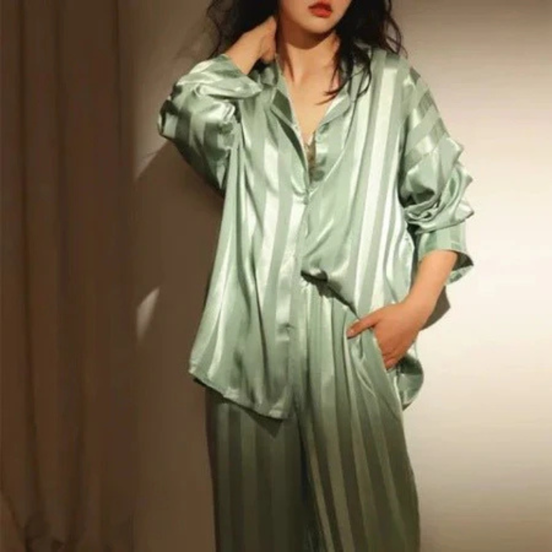 Pauline | Damen Satin Langarm Schlafanzug Set - Elle Zürich