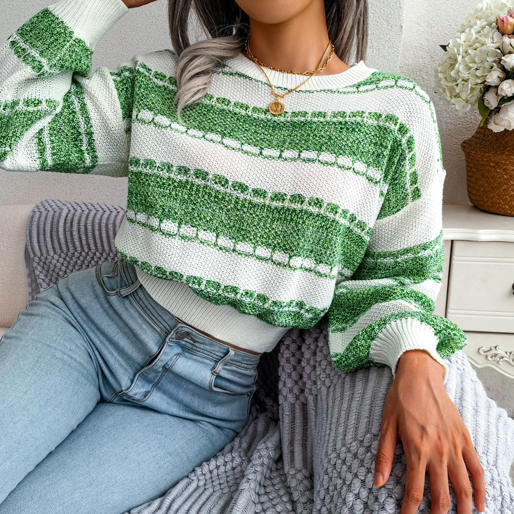 Gudrun | Damen Winterpullover mit Streifen und Rippbündchen - Elle Zürich