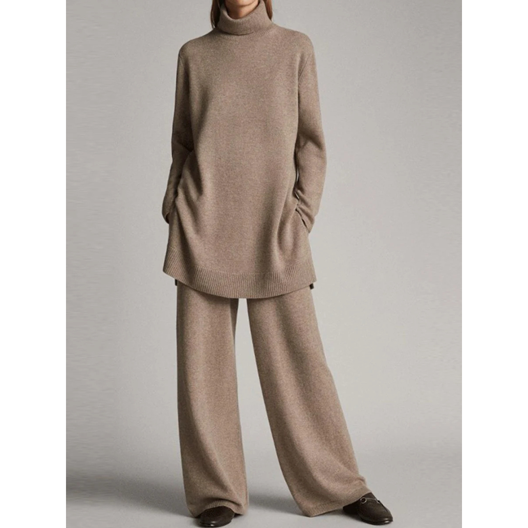 Lydia | Damen Strick Rollkragen Weite Hose Lounge Set - Elle Zürich