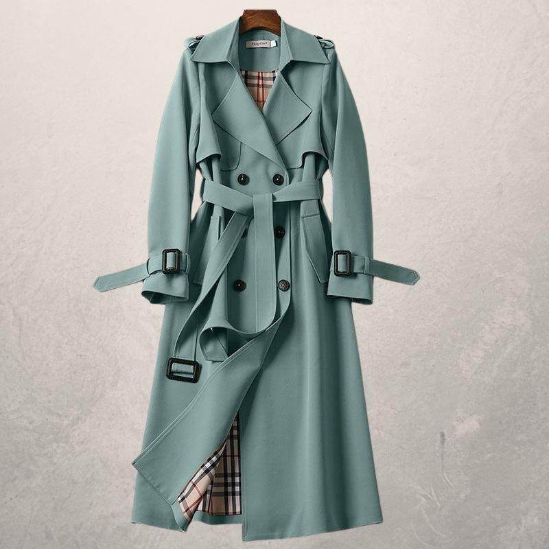 Leonie | Damen Doppelreihiger Langer Trenchcoat mit Gürtel - Elle Zürich