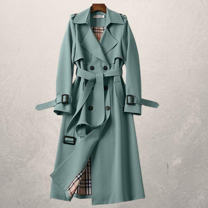 Leonie | Damen Doppelreihiger Langer Trenchcoat mit Gürtel - Elle Zürich