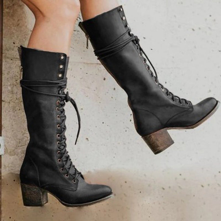 Maria | Damen Knielange Stiefel mit Blockabsatz