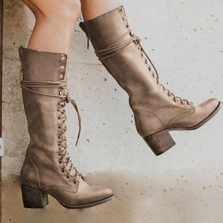 Maria | Damen Knielange Stiefel mit Blockabsatz