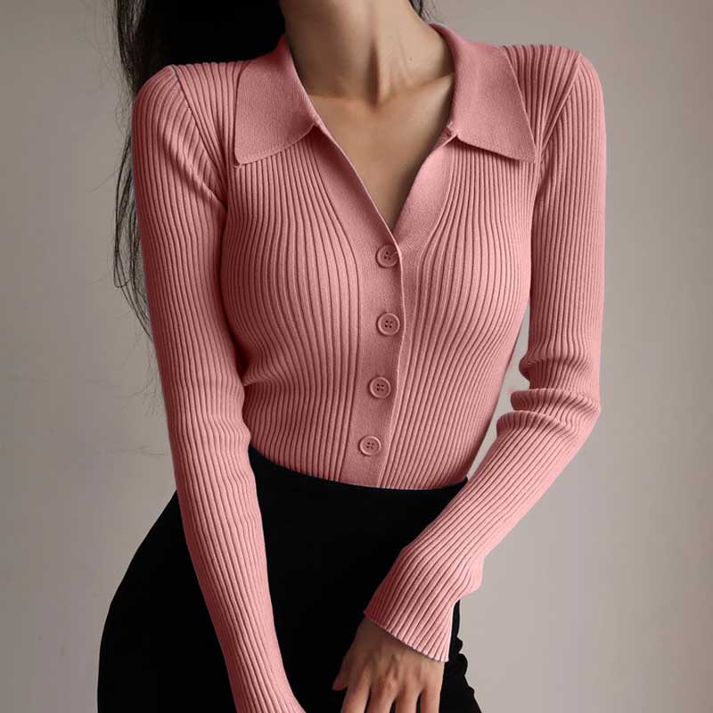 Irina | Damen Winter-Rippstrickpullover mit Knopf - Elle Zürich