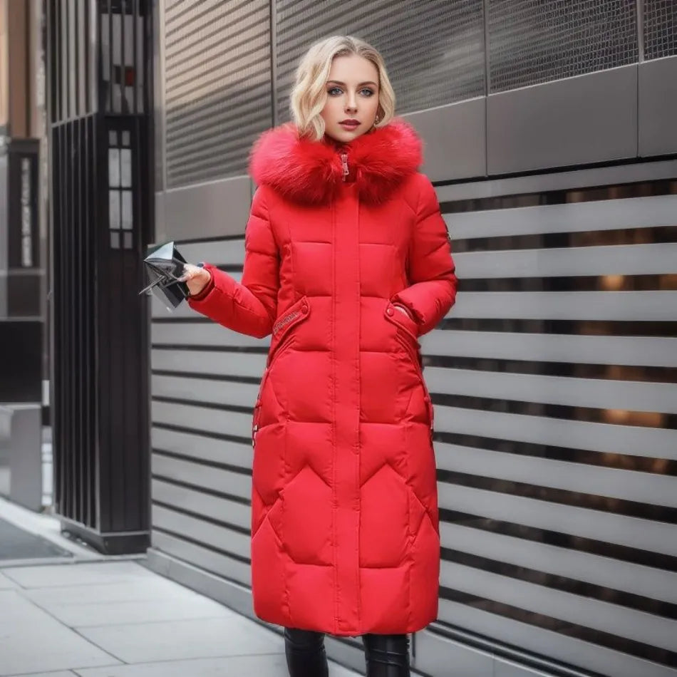 Edith | Damen Winter Steppmantel mit Kapuzenbesatz
