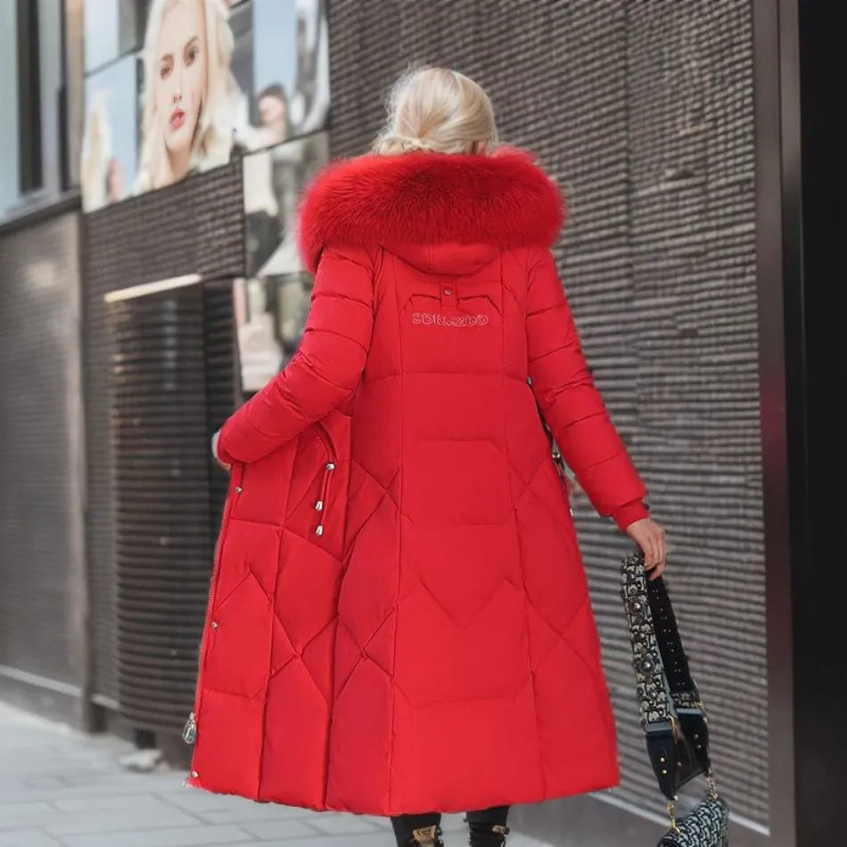 Edith | Damen Winter Steppmantel mit Kapuzenbesatz
