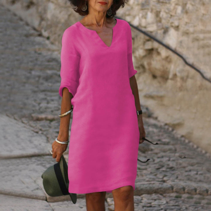 Emma | Elegantes Midi Sommerkleid mit V-Ausschnitt