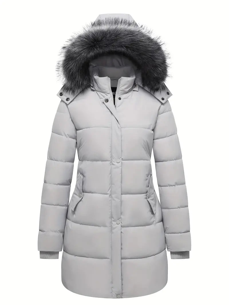 Franziska | Damen Winter-Steppmantel mit Kapuze und Fellbesatz - Elle Zürich