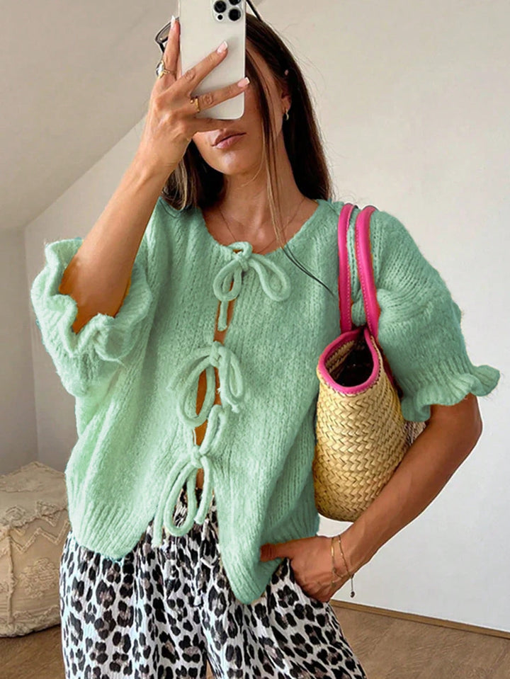 Melanie | Damen Winter-Strickcardigan mit Knotenverschluss - Elle Zürich