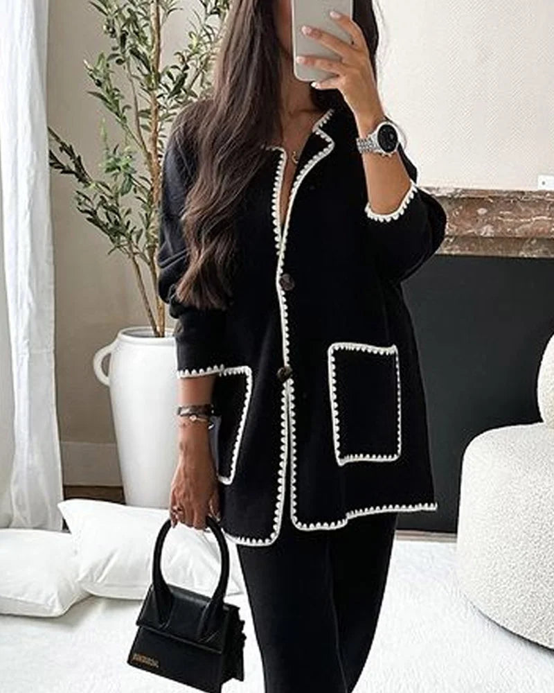 Daniela | Damen Elegantes Lang Cardigan und Weite Hose Set - Elle Zürich