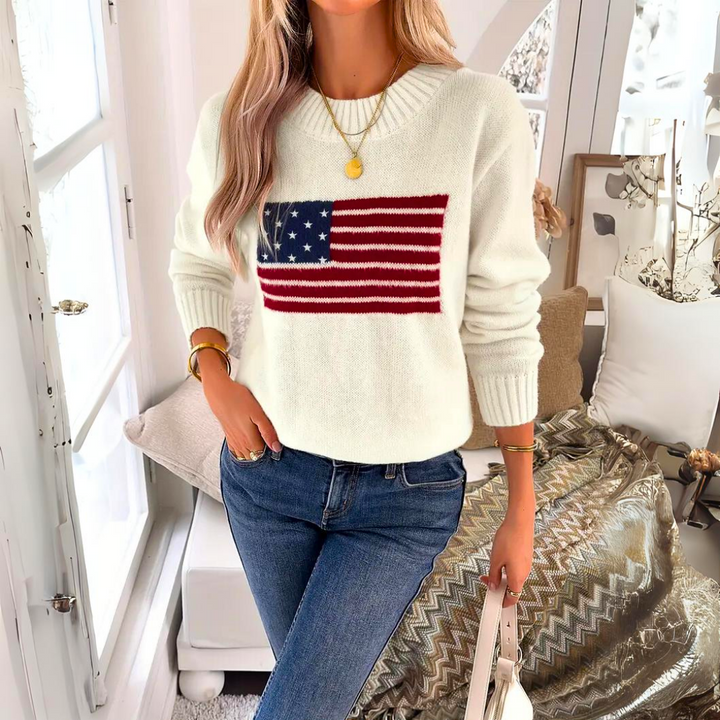 Annika | Damen Winter-Strickpullover mit Flaggenprint - Elle Zürich
