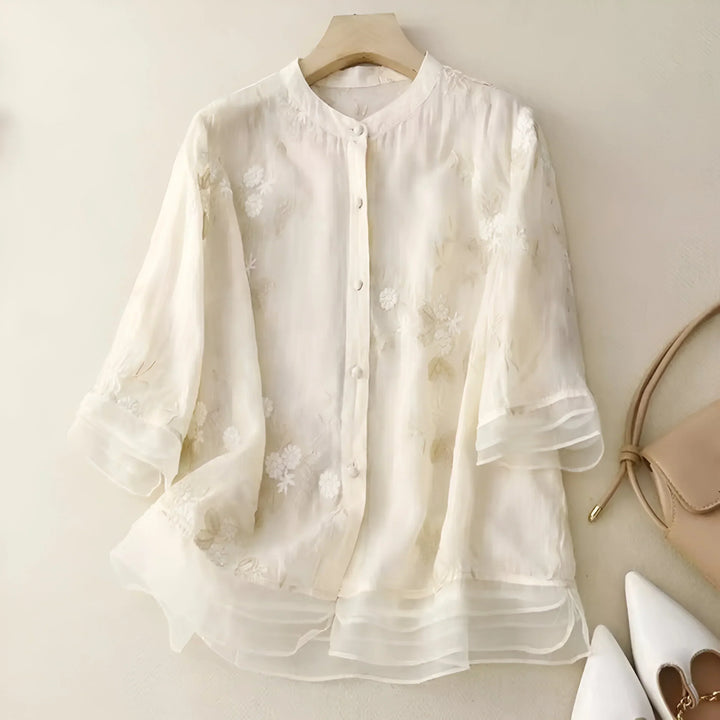 Emily | Elegantes Baumwolltop mit kunstvoll besticktem Blumenmuster - Elle Zürich