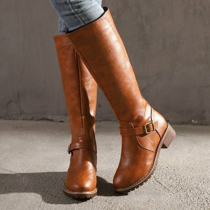 Anja | Damen Klassische Kniehohe Stiefel mit Stilvoller Schnalle