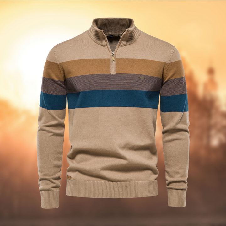 Udo | Herren Winterpullover mit Reißverschluss und gestreiftem Strickmuster - Elle Zürich