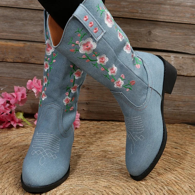 Angela | Damen Winter-Westernstiefel mit Stickerei - Elle Zürich