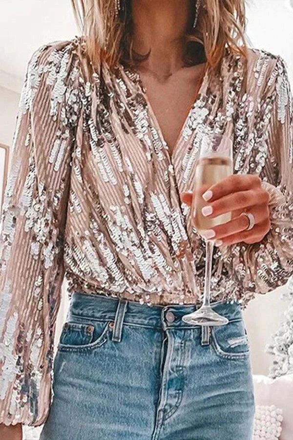 Daniela | Glitzerndes Glamour Top mit V-Ausschnitt - Elle Zürich