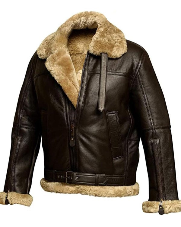 Hermano | Herren Warme Lammfell-Lederjacke mit Gürtel