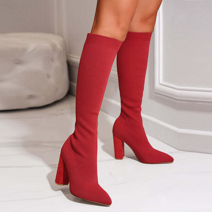 Magdalena | Trendige Damen Strickstiefel mit Hohem Absatz