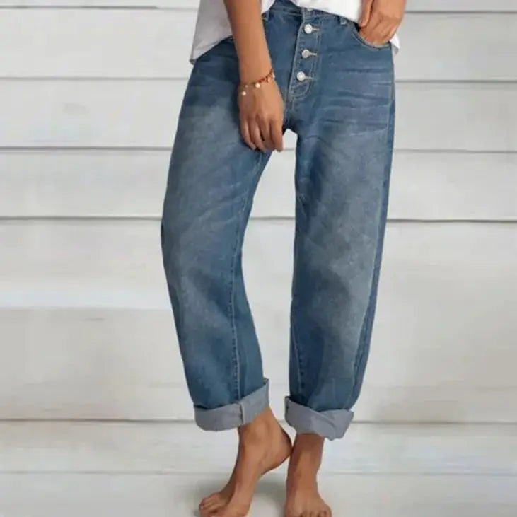 Natascha | Damen Weit Geschnittene Jeans mit Knopfleiste
