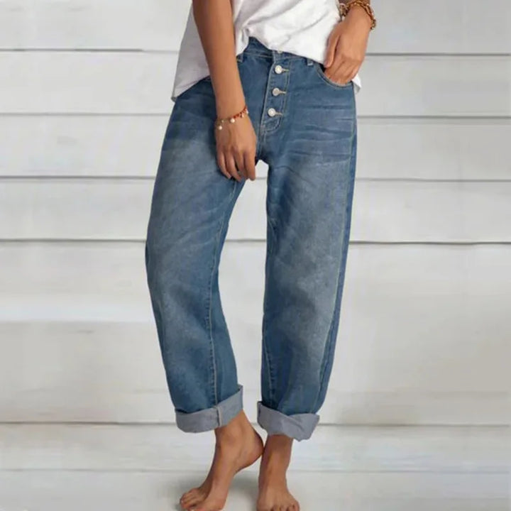 Natascha | Damen Weit Geschnittene Jeans mit Knopfleiste