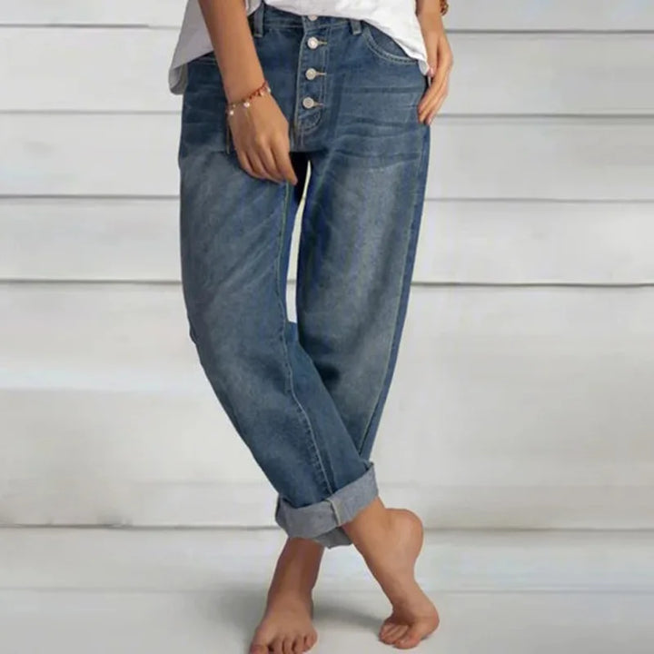 Natascha | Damen Weit Geschnittene Jeans mit Knopfleiste