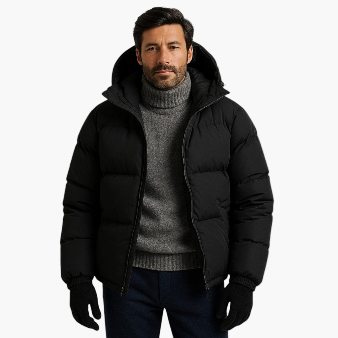 Niklas | Herren Kurzer Steppmantel mit Kapuze Winterjacke