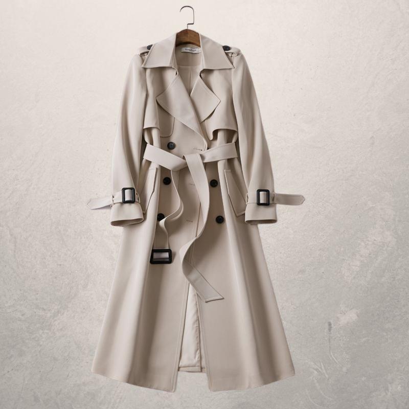 Leonie | Damen Doppelreihiger Langer Trenchcoat mit Gürtel - Elle Zürich
