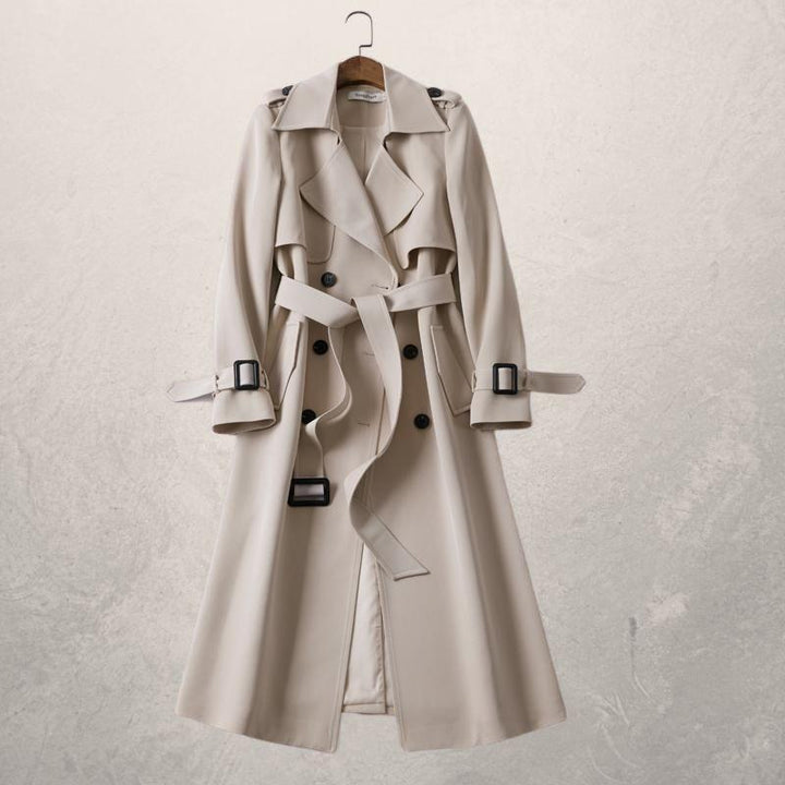 Leonie | Damen Doppelreihiger Langer Trenchcoat mit Gürtel - Elle Zürich
