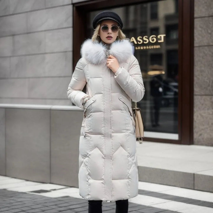 Edith | Damen Winter Steppmantel mit Kapuzenbesatz