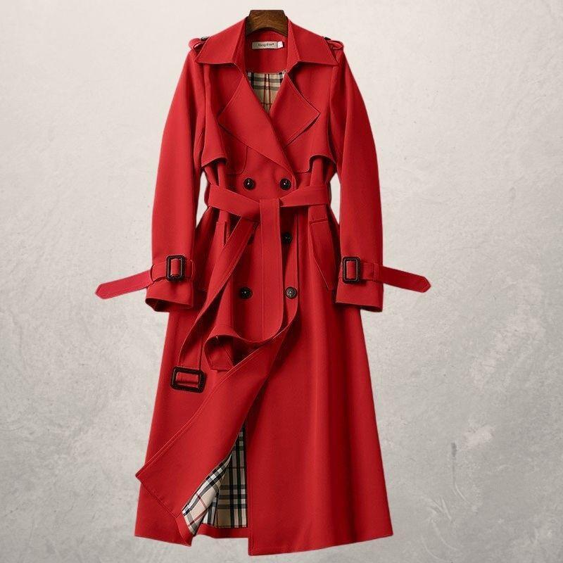 Leonie | Damen Doppelreihiger Langer Trenchcoat mit Gürtel - Elle Zürich