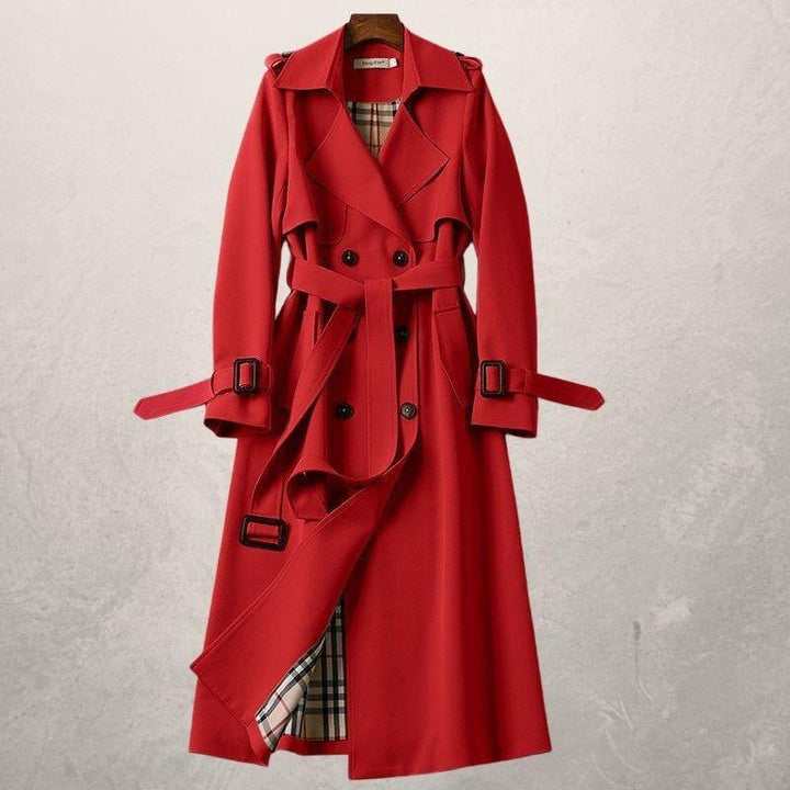 Leonie | Damen Doppelreihiger Langer Trenchcoat mit Gürtel - Elle Zürich