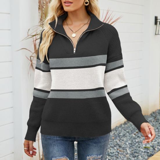 Elke | Damen Winterpullover mit Reißverschluss und Streifen - Elle Zürich