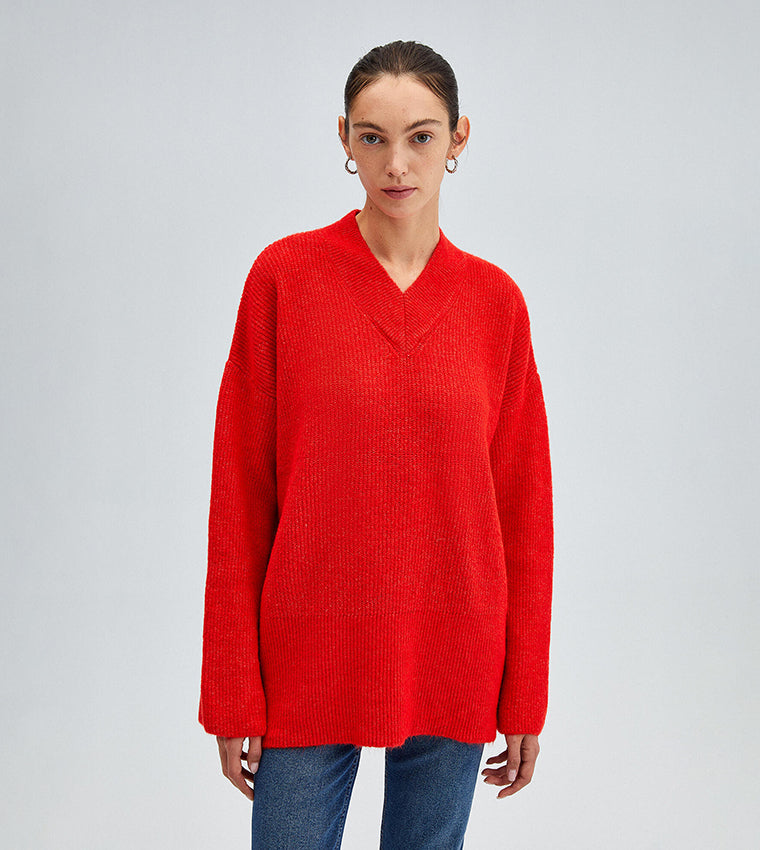 Eva | Damen Oversize Strickpullover mit V-Ausschnitt - Elle Zürich