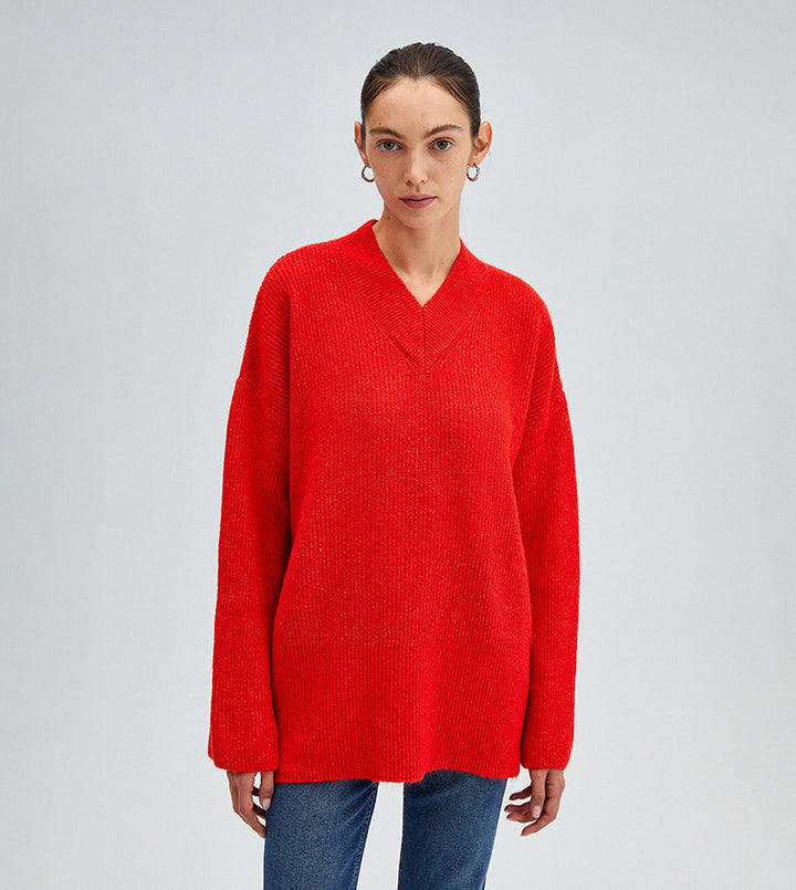 Eva | Damen Oversize Strickpullover mit V-Ausschnitt - Elle Zürich