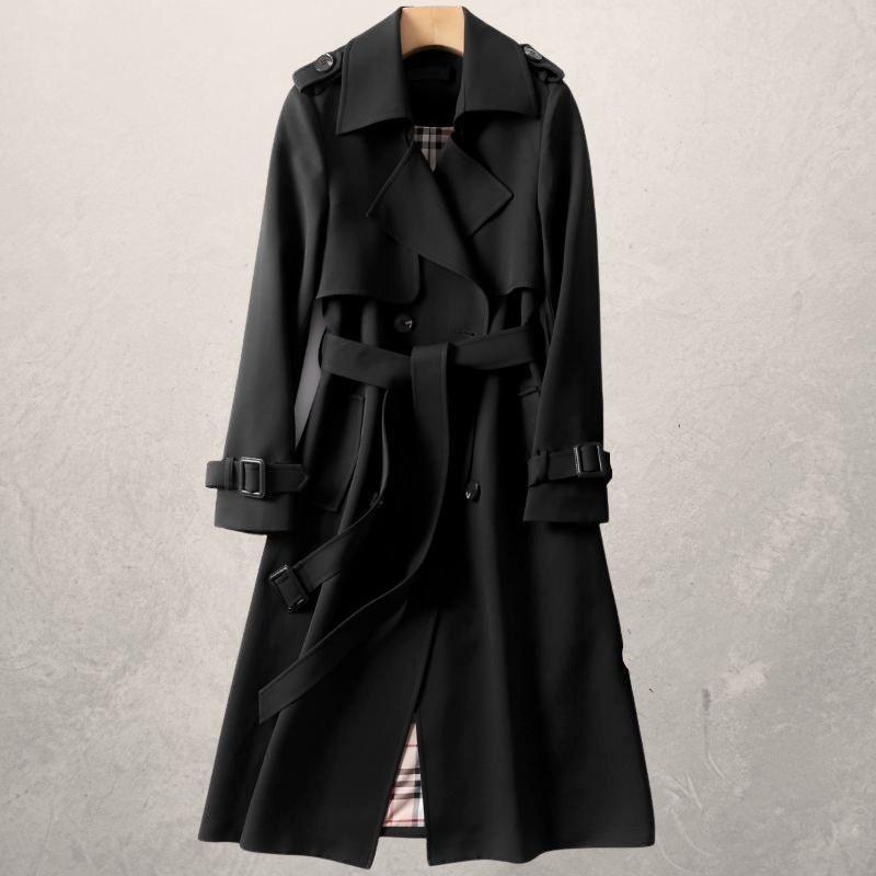 Leonie | Damen Doppelreihiger Langer Trenchcoat mit Gürtel - Elle Zürich