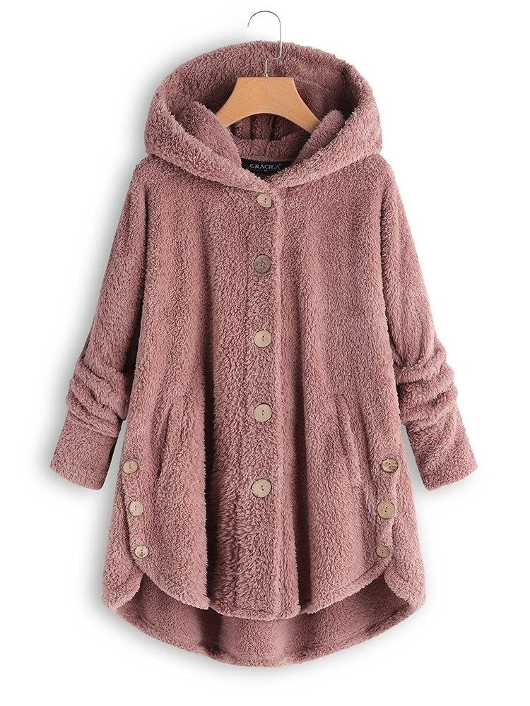 Lara | Damen Wintermantel aus Flausch mit Kapuze und Knöpfen - Elle Zürich